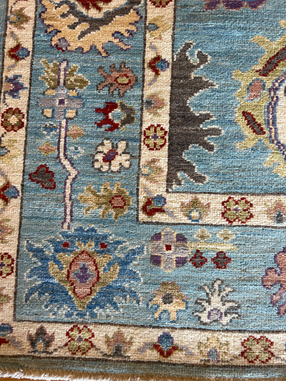 Afghan Oushak Rug, 6'1" x 8'10", in blue, navy, purple and red - photo 3