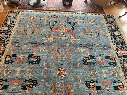 Indian Heritage Heriz Rug, 10' x 14', in baby blue, ivory, navy and rust - photo 2