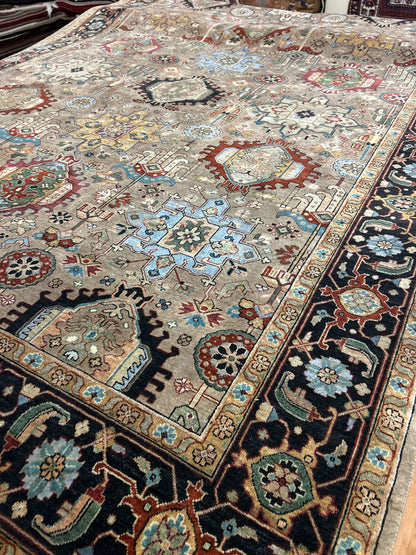 Indian Karajh Rug, 9' x 12'5", in baby blue, navy, red and tan - photo 4