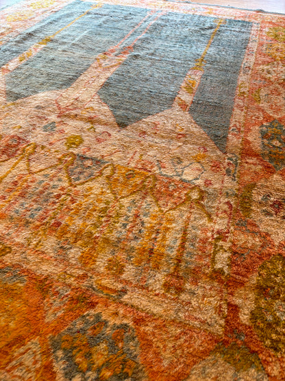 Antique Turkish Oushak Rug, 5'6" x 6'11", in blue, cream, green and orange - photo 2