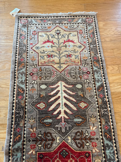 Afghan Peshawar Runner, 2'6" x 5'9", in brown, grey, ivory and orange - photo 3