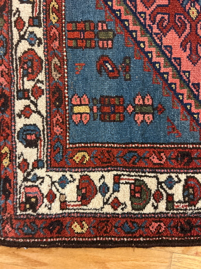 Antique Persian Malayer Rug, 3'3" x 3'10", in blue, ivory, rust and salmon - photo 2