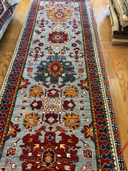 Afghan Baktarie Runner, 2'6" x 8', in baby blue, gold, navy and red - photo 3