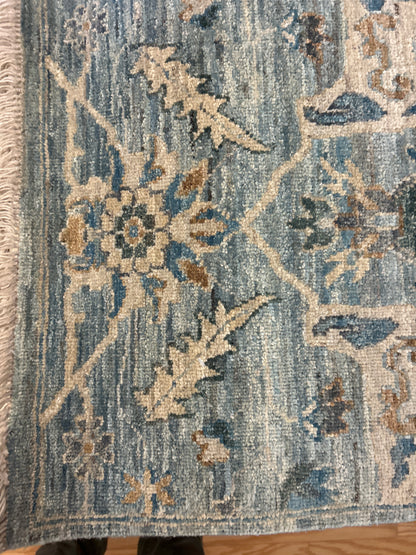 Indian Mohal Rug, 8'1" x 10'1", in baby blue, beige and gold - photo 3