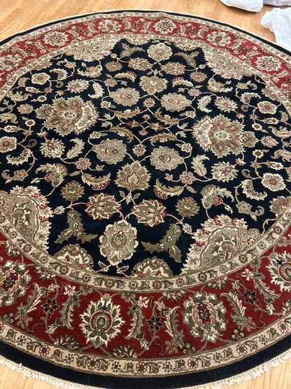 Indian Agra Jaipur Rug, 10'2" x 10'2", in beige, ivory, navy and red