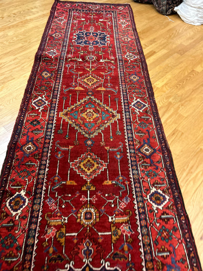 Antique Persian Kurdish Runner, 3'2" x 12'11", in ivory, navy and red - photo 7