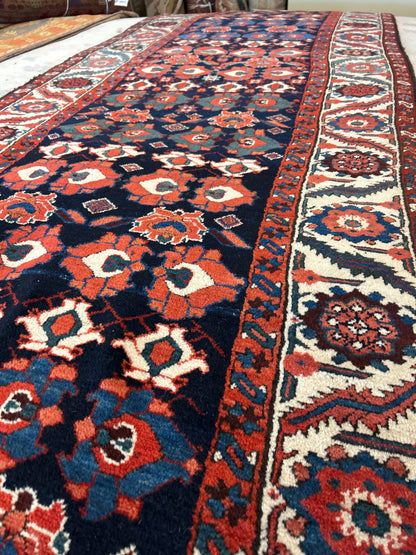 Antique Persian Kurdish Runner, 3'10" x 11'1", in blue, ivory, navy and red - photo 4
