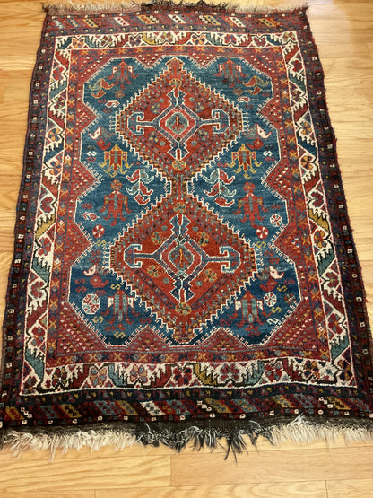 Antique Persian Shiraz Rug, 3'7" x 5'1", in blue, brown, ivory and red - photo 4