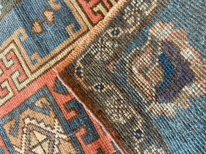 Vintage Turkish Anatolian Rug, 1'10" x 2'9", in blue, ivory, salmon and teal - photo 4