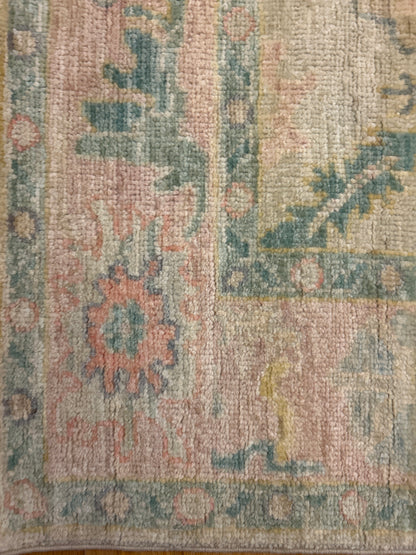 Pakistani Oushak Runner, 3'1" x 17'4", in green, ivory, pink and yellow - photo 2