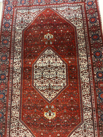 Antique Persian Sarouk Farahan Rug, 4'1" x 6'4", in brick, ivory and navy