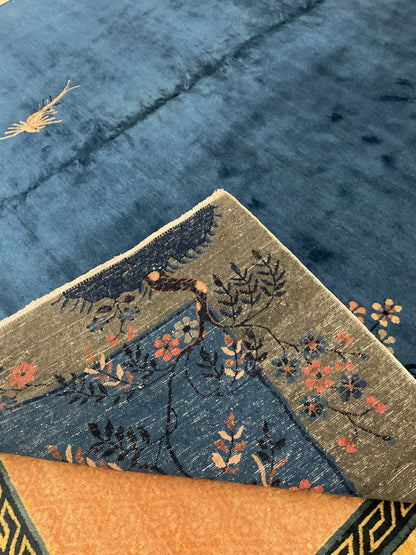 Antique Sino Chinese Walter Nichols Rug, 9' x 12', in beige, blue and gold - photo 3