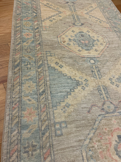 Pakistani Oushak Runner, 2'10" x 17'6", in baby blue, blue, ivory and pink - photo 3