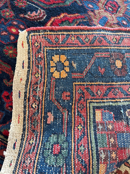 Antique Persian Mehraban Runner, 3'4" x 14'3", in navy, red and teal - photo 3