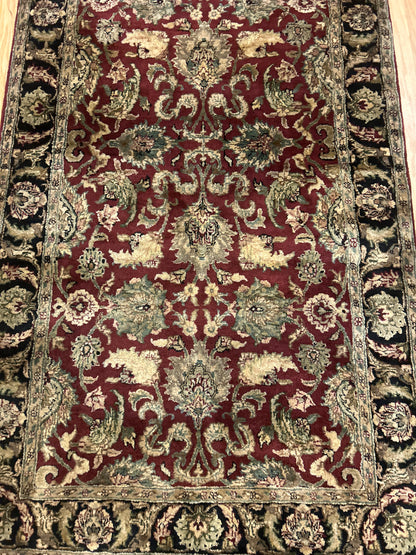 Vintage Indian Agra Jaipur Runner, 4' x 12', in beige, black, burgundy and green - photo 2