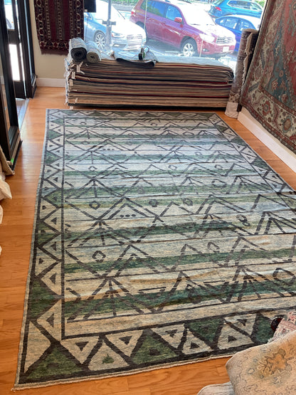 Turkish Oushak Rug, 10'5" x 15'6", in charcoal, green, grey and ivory
