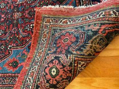 Antique Persian Bidjar Rug, 4'7" x 7', in blue, navy, pink and red - photo 4