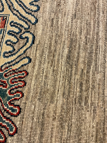 Afghan Peshawar Mohal Rug, 8'5" x 9'8", in grey, ivory, navy and red - photo 4