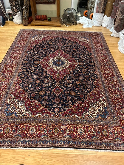 Vintage Persian Kashan Rug, 10'3" x 13'11", in blue, ivory, navy and red - photo 3