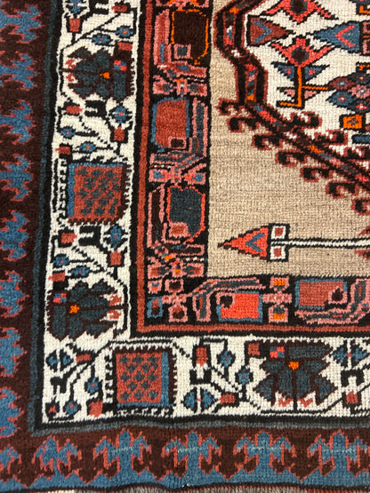 Antique Persian Kurdish Runner, 3'6" x 7'2", in beige, blue, brown and ivory - photo 2