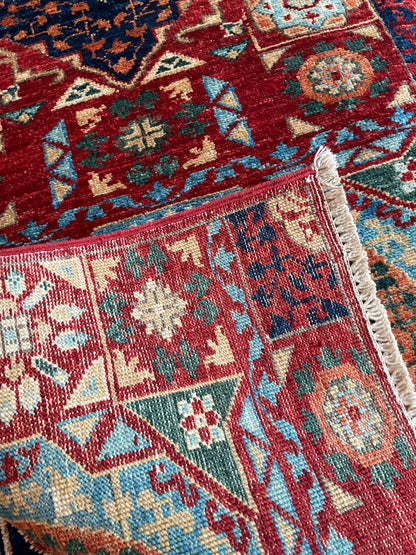 Afghan Mamluk Runner, 2'8" x 9'8", in baby blue, navy, orange and red - photo 3