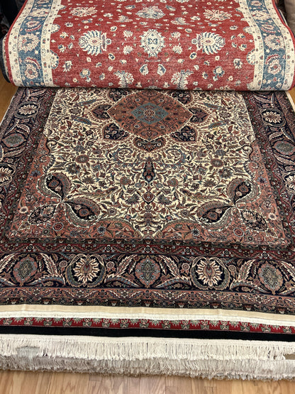 Vintage Sino Tabriz Rug, 9' x 11'10", in ivory, navy, red and rust