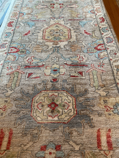 Pakistani Mohal Runner, 2'6" x 10', in blue, grey, ivory and red
