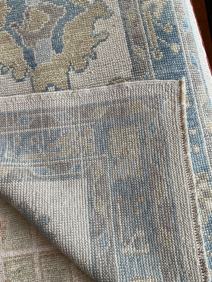 Turkish Oushak Runner, 2'9" x 13'2", in blue, gold, grey and ivory - photo 3