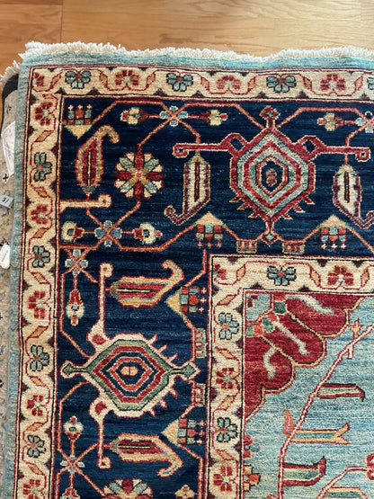 Afghan Heriz Serapi Rug, 9'8" x 13'5", in baby blue, gold, ivory and navy - photo 4