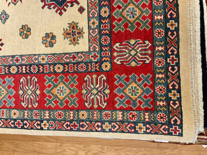 Afghan Kazak Rug, 7'11" x 9'10", in blue, ivory, navy and red - photo 3