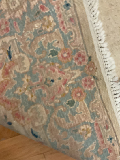 Antique Persian Kerman Rug, 4' x 6'1", in baby blue, gold and ivory - photo 3