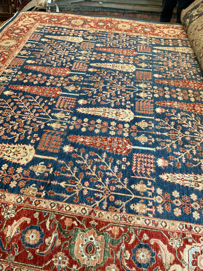 Afghan Bidjar Rug, 8'9" x 11'9", in cream, navy and red