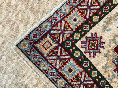Pakistani Kazak Rug, 2'7" x 4'3", in blue, burgundy, hunter green and ivory - photo 3