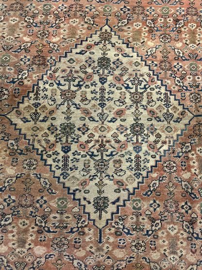 Antique Persian Mohal Rug, 8'8" x 10'10", in blue, ivory, navy and salmon - photo 6