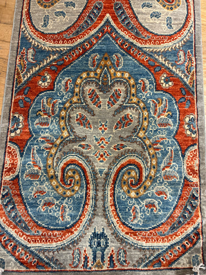 Afghan Mohal Runner, 2'6" x 19'3", in blue, grey, ivory and orange - photo 6