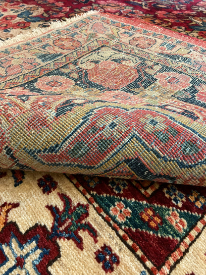 Antique Persian Sarouk Rug, 9'1" x 11', in blue and burgundy - photo 3
