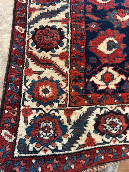 Antique Persian Kurdish Runner, 3'10" x 11'1", in blue, ivory, navy and red - photo 2