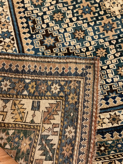 Antique Russian Kazak Rug, 4'8" x 5'5", in beige, blue, ivory and navy - photo 3