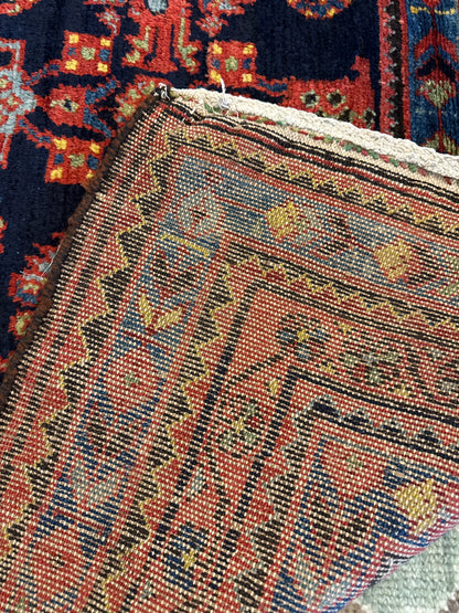 Antique Persian Kurdish Hamadan Runner, 4'6" x 10'9", in blue, navy, orange and red - photo 3