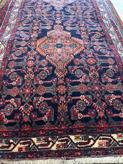 Vintage Persian Kurdish Runner, 3'6" x 16'1", in ivory, navy, red and salmon - photo 2