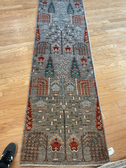 Afghan Bidjar Runner, 2'7" x 20'3", in blue, green, grey and rust