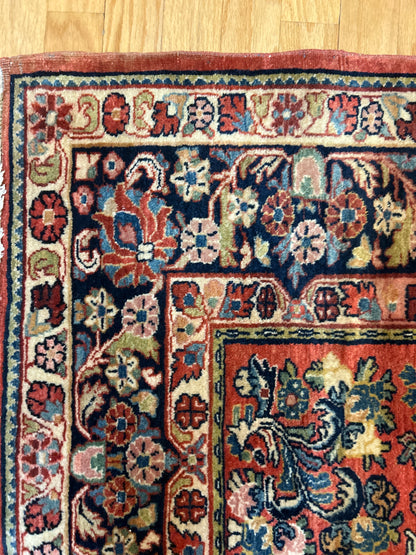 Antique Persian Sarouk Runner, 6'6" x 11'7", in ivory, navy and red - photo 3