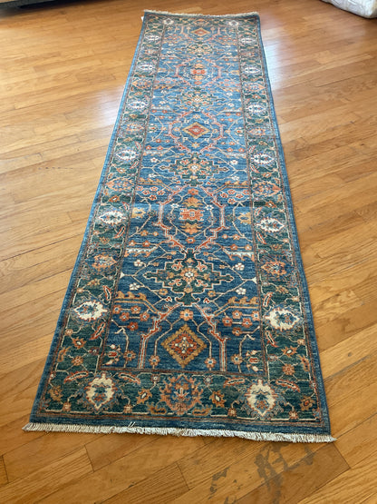 Pakistani Peshawar Runner, 2'9" x 9'9", in blue, green, ivory and orange - photo 2