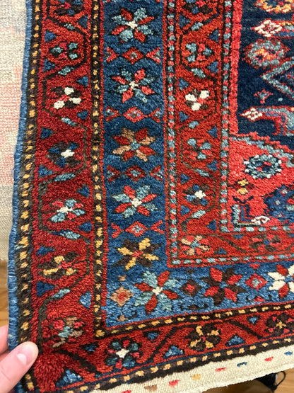 Antique Persian Kurdish Runner, 3'8" x 17'4", in ivory, navy, red and rust - photo 2