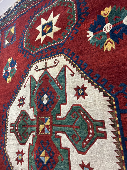 Antique Russian Lori Pambak Rug, 6'8" x 9'8", in blue, green, ivory and red - photo 5