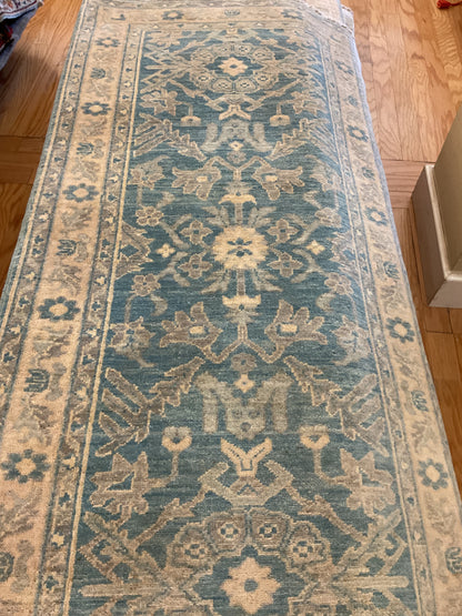 Pakistani Peshawar Runner, 2'8" x 5'8", in beige, blue and ivory