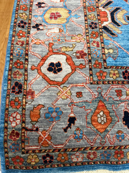 Afghan Serapi Rug, 8'11" x 11'4", in blue, grey, ivory and orange - photo 3