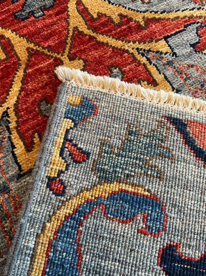 Afghan Mohal Runner, 2'7" x 9'11", in gold, grey, navy and orange - photo 4
