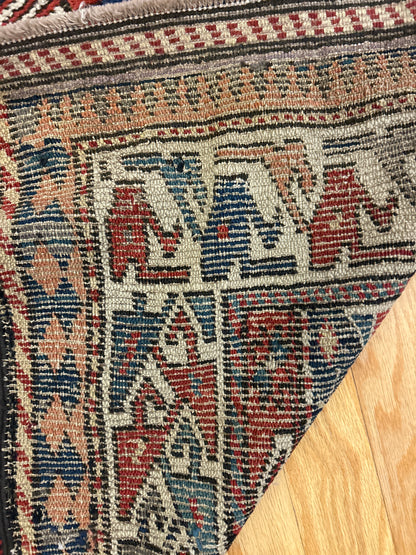 Antique Russian Kazak Runner, 3'8" x 10'8", in ivory, navy, red and rust - photo 4