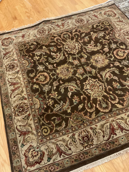 Indian Agra Jaipur Rug, 6'1" x 6', in beige, brown, ivory and red - photo 2
